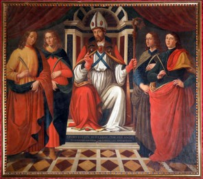 동료들 사이의 성 로물로_by Domenico Ghirlandaio workshop_photo by Sailko_in the Cathedral of Saint Romulus of Fiesole in Fiesole_Italy.jpg